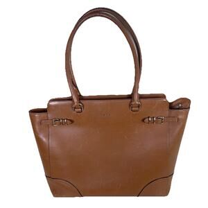 Lauren Ralph Lauren VTG English Country smooth tan leather tote 16 X 11 X 5 in